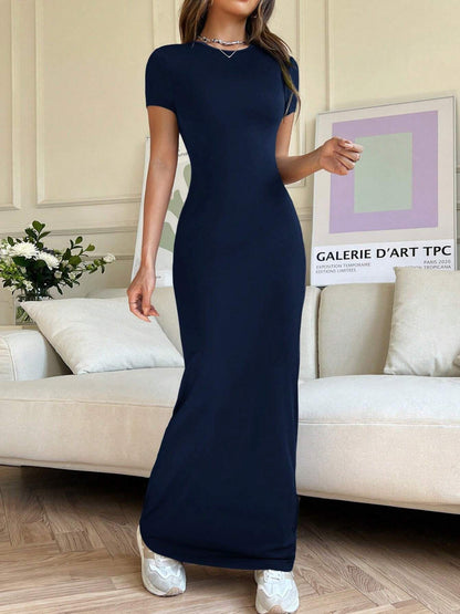 Short Sleeve Maxi Tee Dress Navy