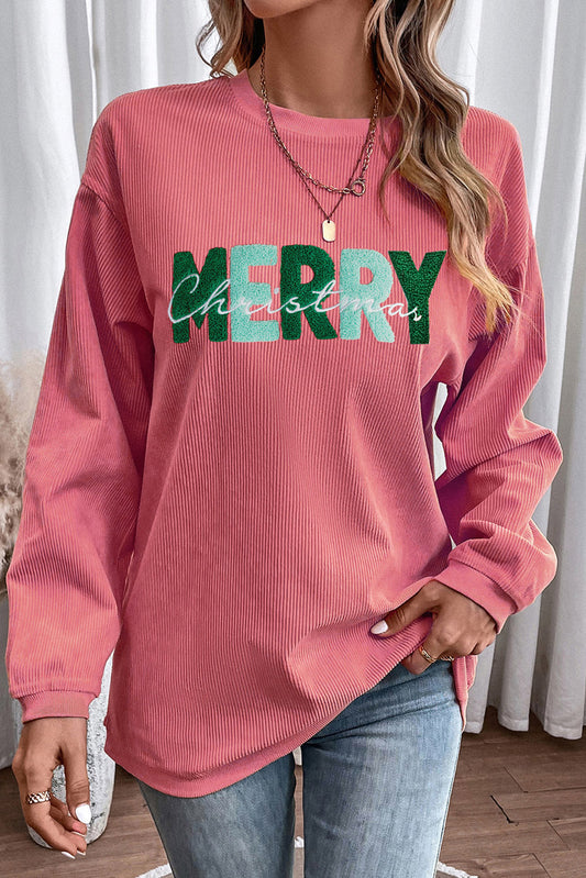 MERRY CHRISTMAS Round Neck Sweatshirt Burnt Coral