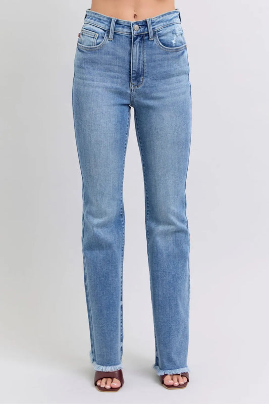 Judy Blue Full Size Raw Hem High Rise Bootcut Jeans Medium