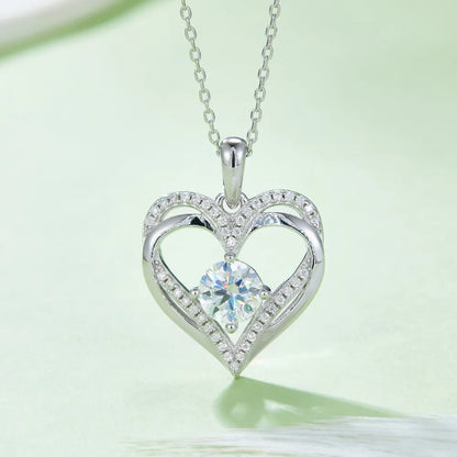 1.2 Carat Moissanite 925 Sterling Silver Heart Necklace Silver One Size