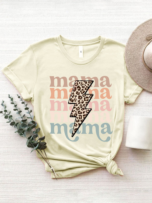 MAMA Round Neck Short Sleeve T-Shirt Cream