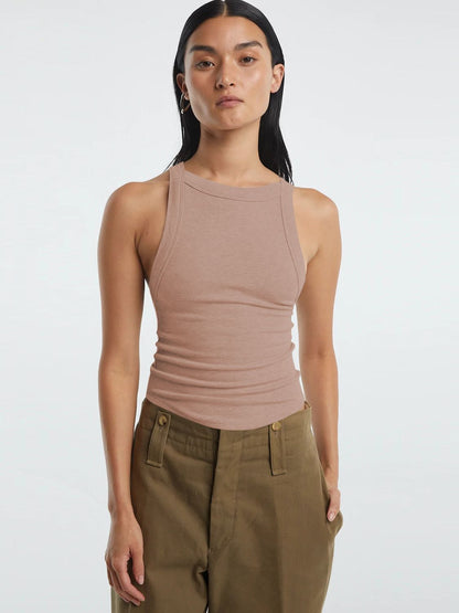 Halter Neck Ribbed Cropped Top Dusty Pink