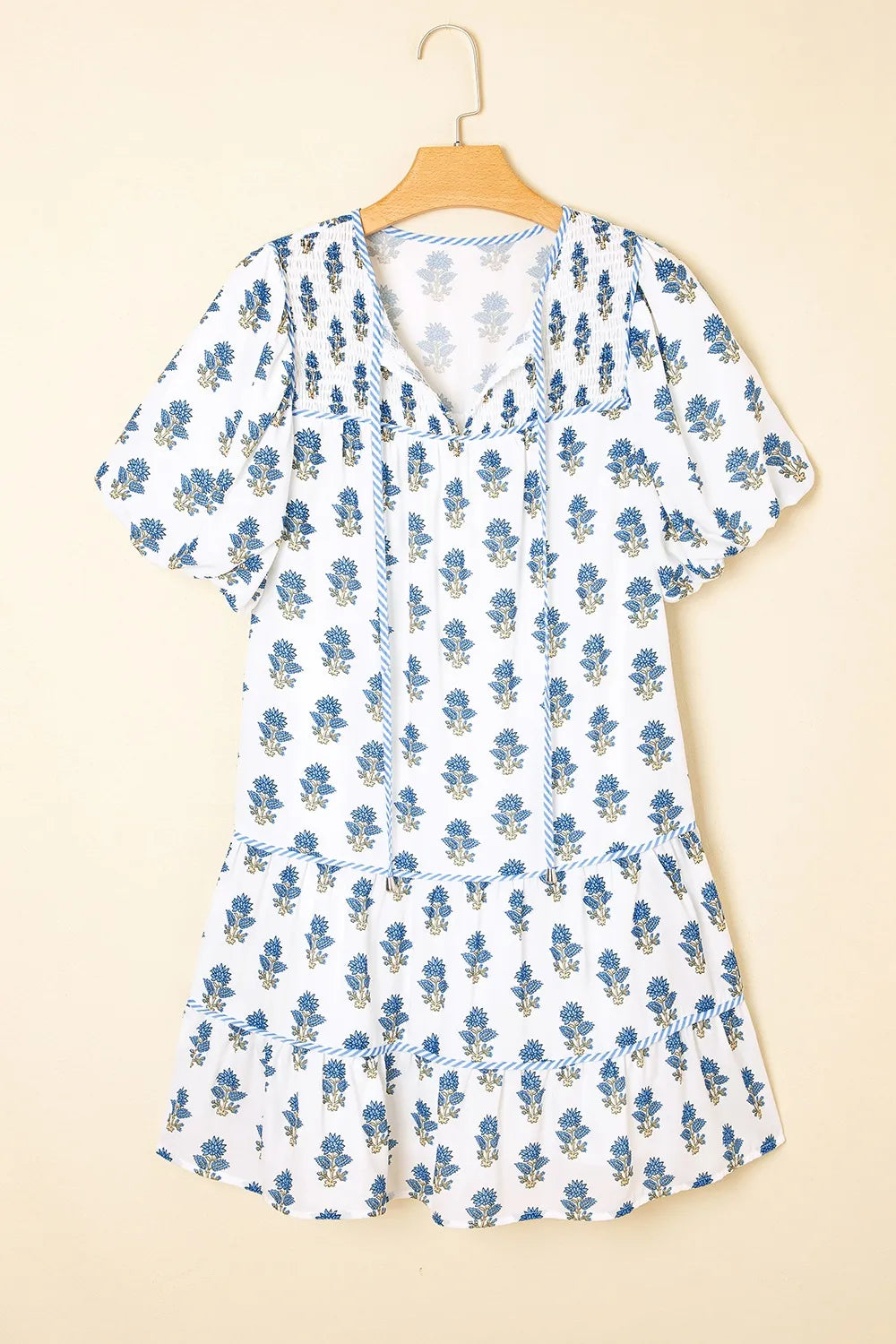 Floral Puff Sleeve Mini Dress with Pockets