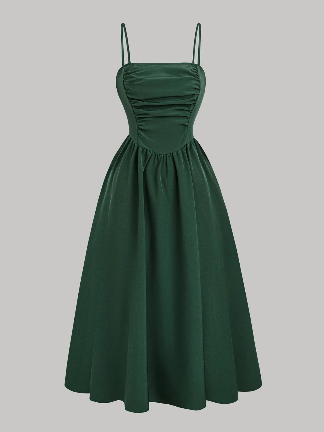 Smocked Square Neck Cami Dress Dark Green