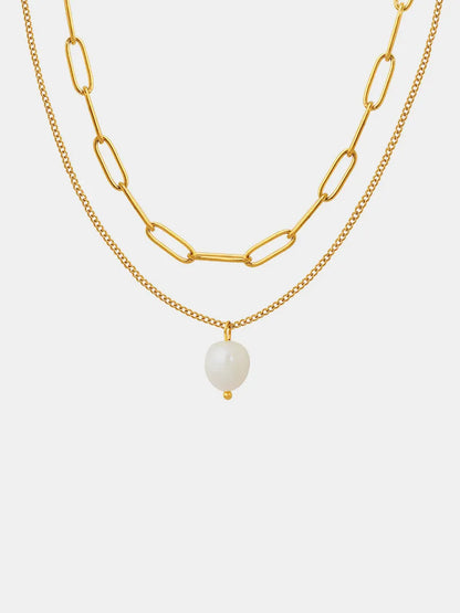 Freshwater Pearl Titanium Steel Double-Layered Necklace
