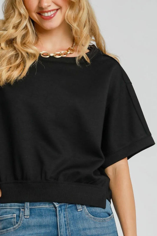 Umgee Full Size Lightweight Cropped Sweatshirt Plus Size