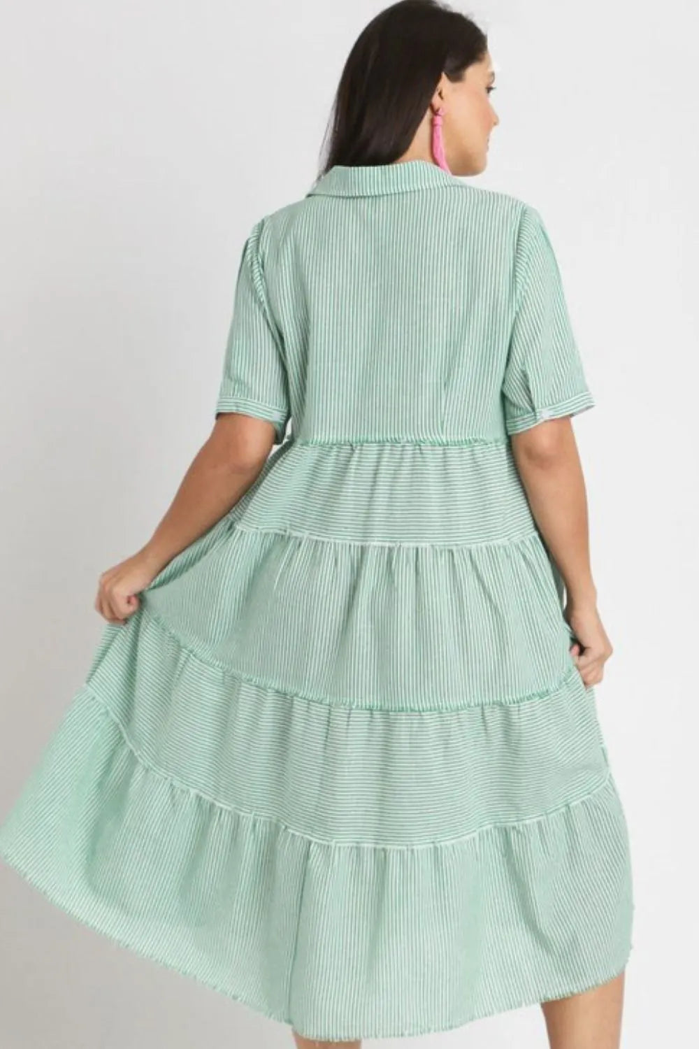 Umgee Full Size Stripe Tiered A-Line Midi Dress Plus Size
