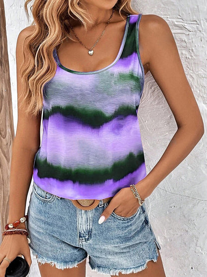 Tie-Dye Scoop Neck Wide Strap Tank Purple