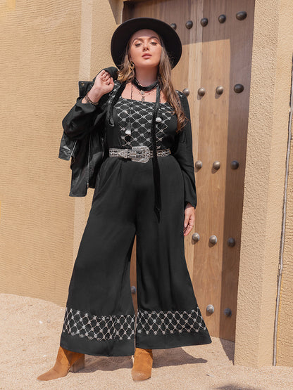 Plus Size Square Neck Jumpsuit Black