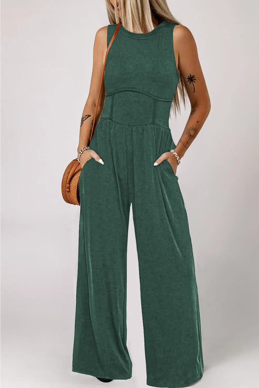 Round Neck Sleeveless Jumpsuit Black Forest