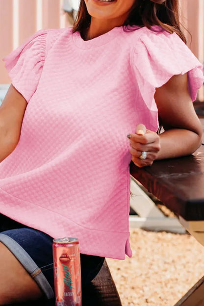 Textured Ruffle Cap Sleeve Top