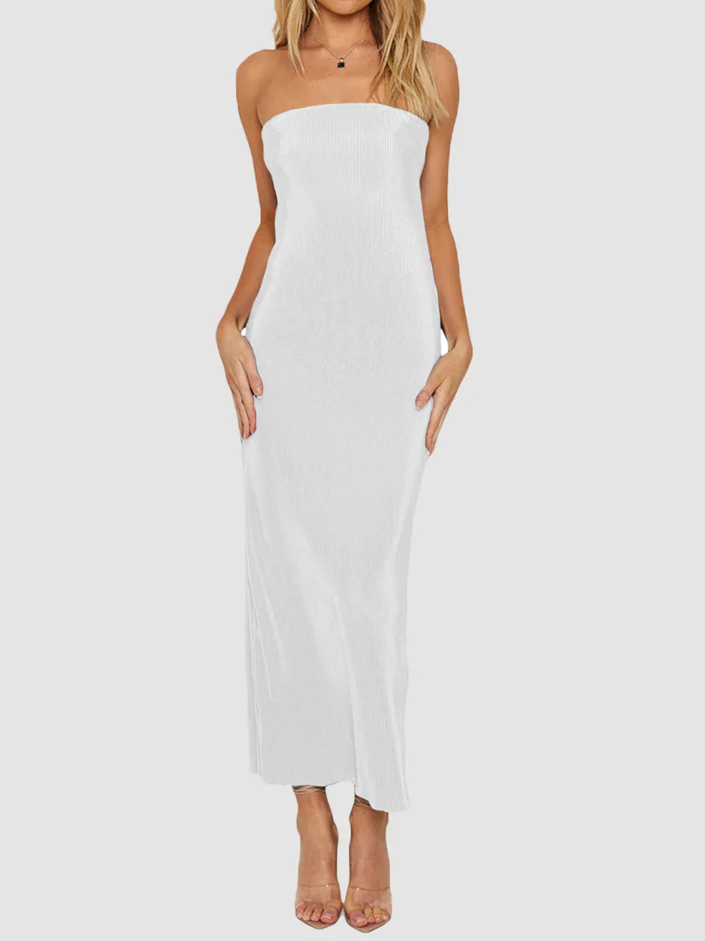 Lace-Up Back Tube Maxi Dress White