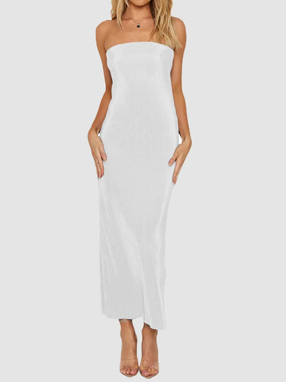 Lace-Up Back Tube Maxi Dress White