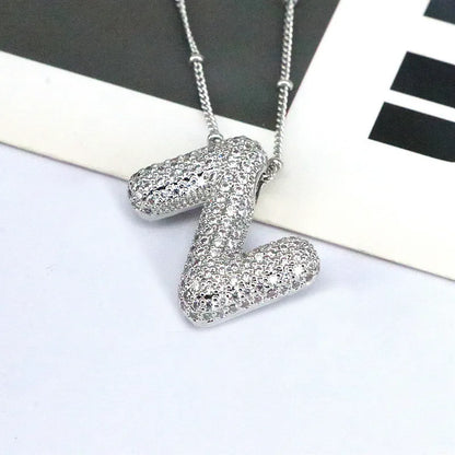 Copper Inlaid Zircon Letter Pendant Necklace Style Z One Size