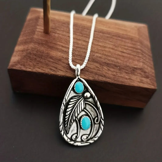 Alloy Artificial Turquoise Teardrop Pendant Necklace Silver One Size