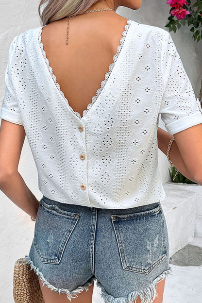 Perfee Eyelet Short Sleeve Double-Sided Shirt