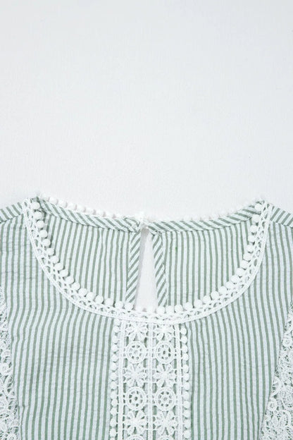 Striped Lace Trim Sleeveless Blouse
