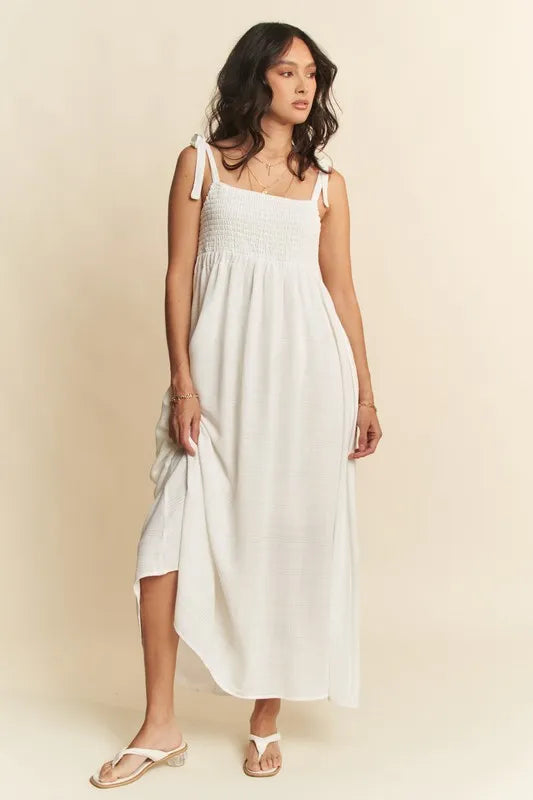 Davi & Dani Smocked Sleeveless Maxi Cami Dress White