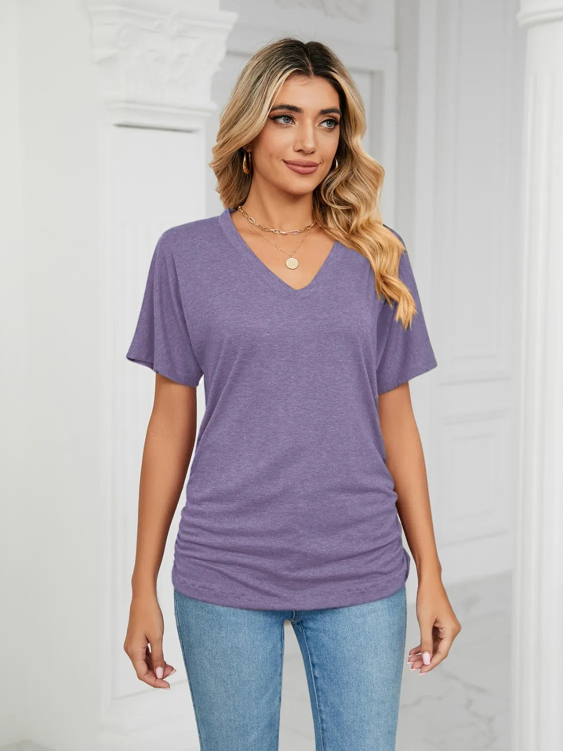 V-Neck Short Sleeve T-Shirt Mauve