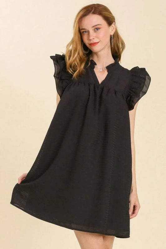 Umgee Full Size Layered Ruffle Sleeve Mini Dress Plus Size Black