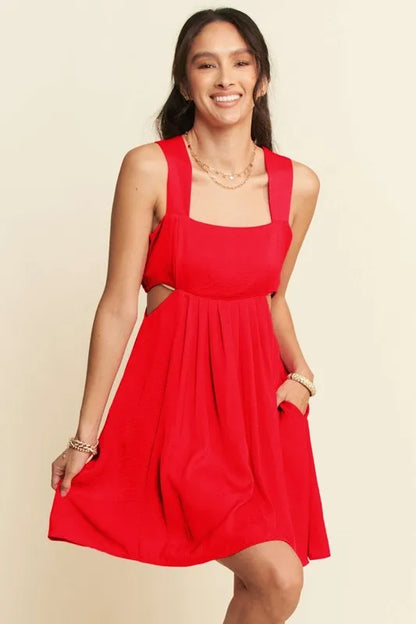 Davi & Dani Washed Satin Cutout Skirt Bandeau Mini Dress Orange