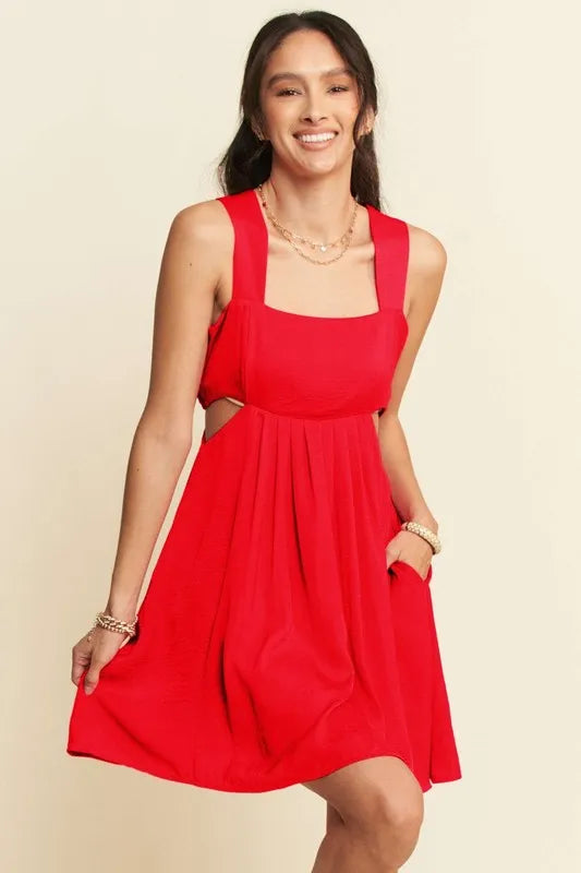 Davi & Dani Washed Satin Cutout Skirt Bandeau Mini Dress Orange