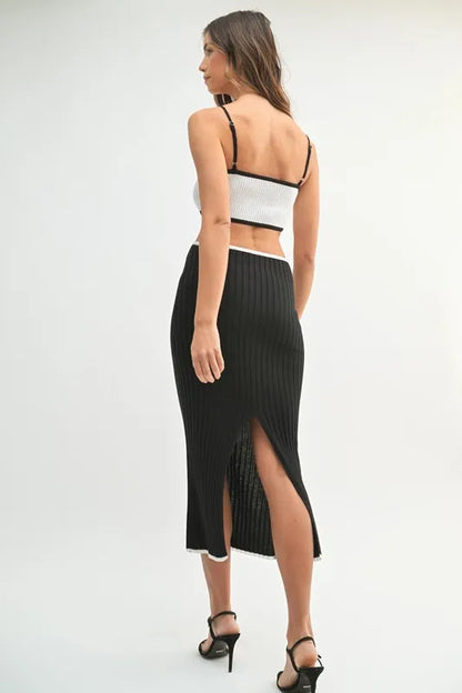 MABLE Ribbed Knit Color Block Cutout Midi Dress