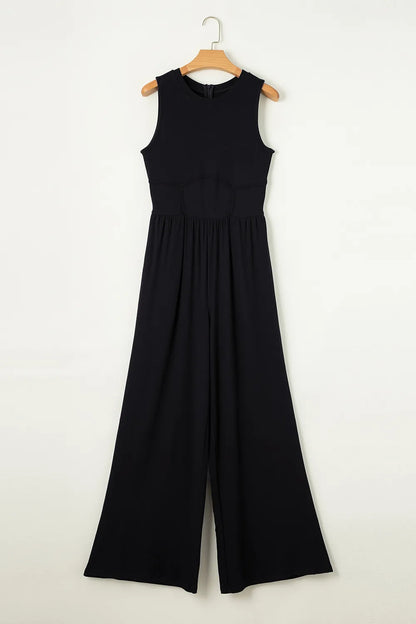 Round Neck Sleeveless Jumpsuit Black
