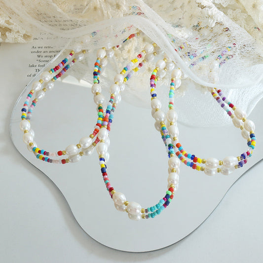 Freshwater Pearl Titanium Steel Bead Necklace Gold One Size