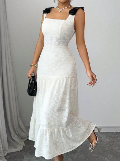 Square Neck Wide Strap Dress White