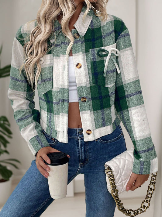 Perfee Color Block Button Up Jacket Dark Green
