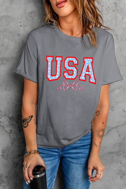 USA Round Neck Short Sleeve T-Shirt Dark Gray