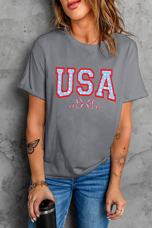 USA Round Neck Short Sleeve T-Shirt Dark Gray