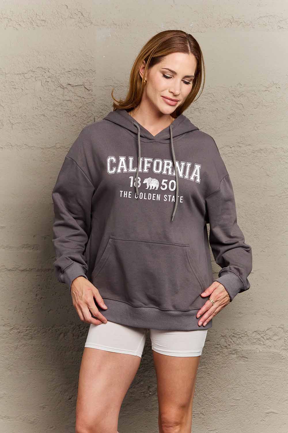 Simply Love Simply Love Full Size CALIFORNIA 1850 THE GOLDEN STATE Graphic Hoodie Dark Gray