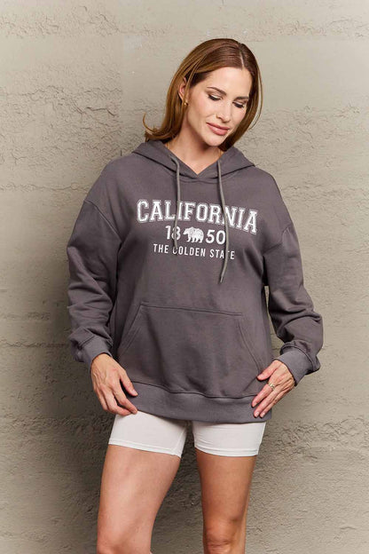 Simply Love Simply Love Full Size CALIFORNIA 1850 THE GOLDEN STATE Graphic Hoodie Dark Gray