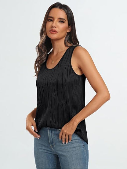 Round Neck Wide Strap Tank Black