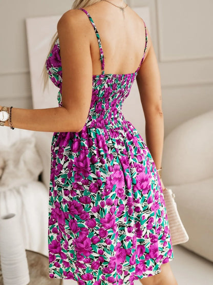 Tropical Print Spaghetti Strap Mini Dress