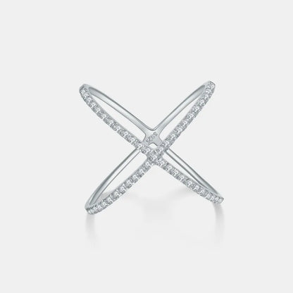 925 Sterling Silver Moissanite Crisscross Ring Silver