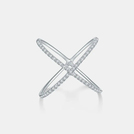 925 Sterling Silver Moissanite Crisscross Ring Silver
