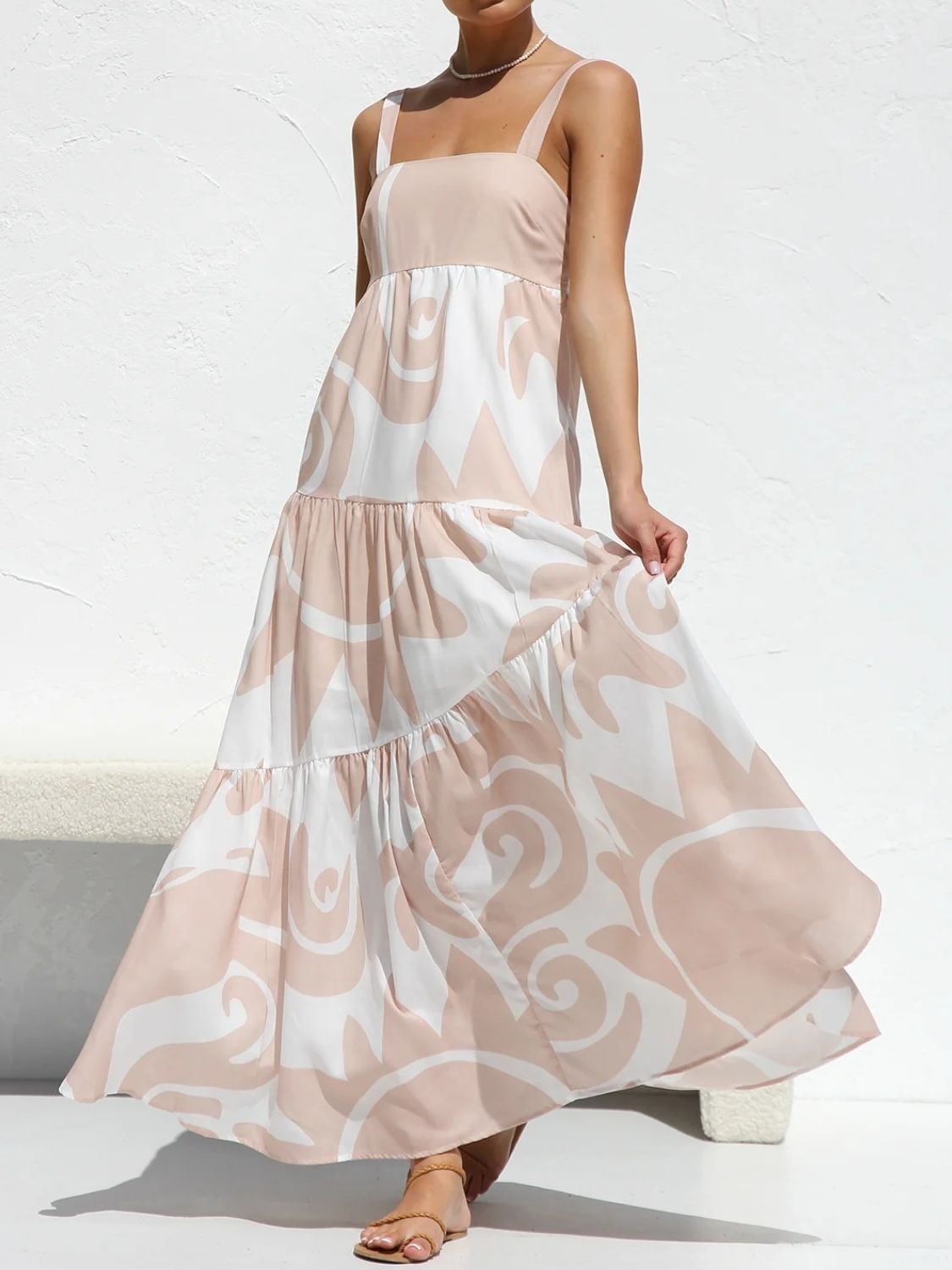 Square Neck Wide Strap Maxi Dress Eggshell