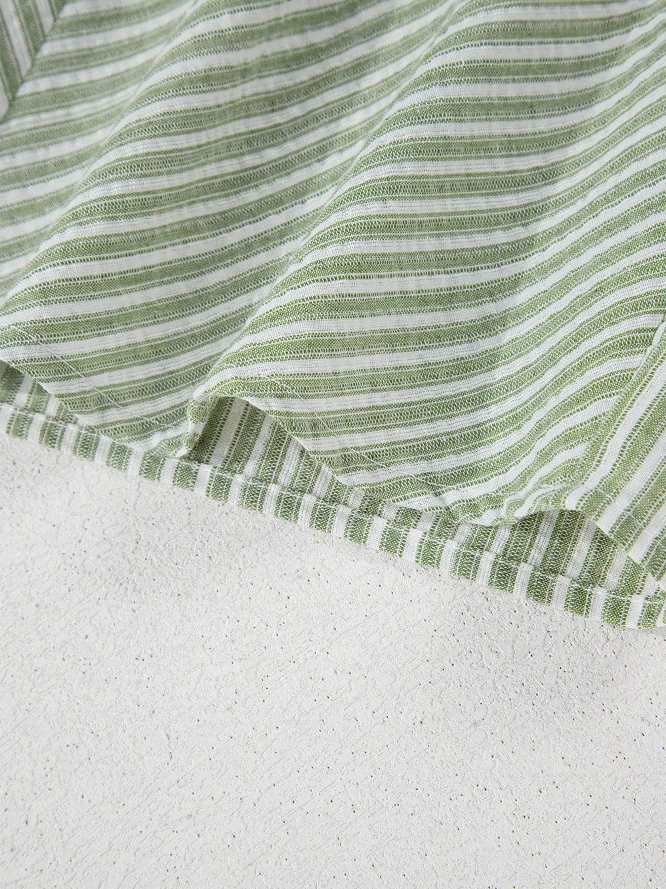 Stripe Textured Round Neck Short Puff Sleeve Blouse