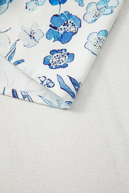 Floral Print Ruffled Short Sleeve Blouse