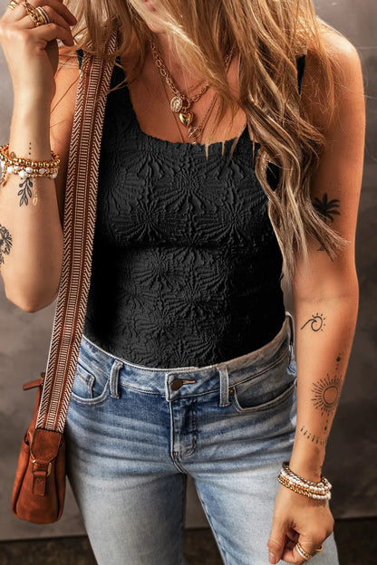 Floral Jacquard Square Neck Tank