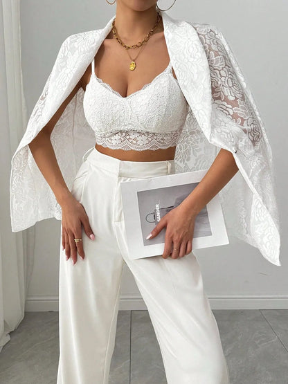 Lace Lapel Collar Long Sleeve Blazer