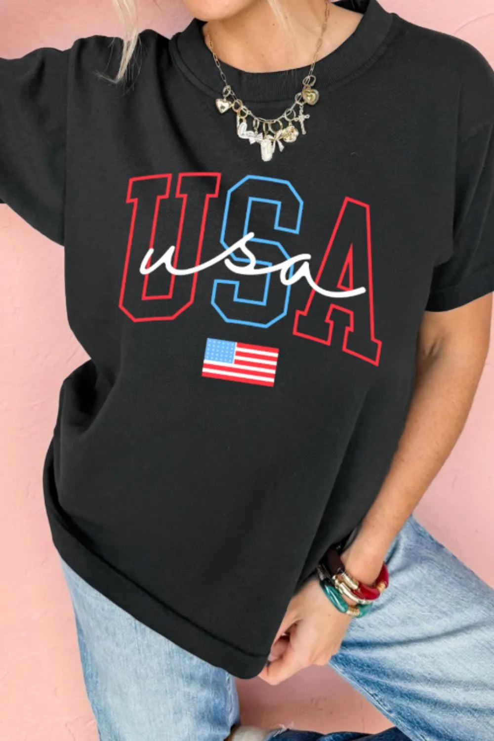 USA Round Neck Short Sleeve T-Shirt