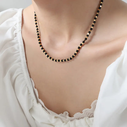 Agate Beaded Titanium Steel Necklace Gold One Size
