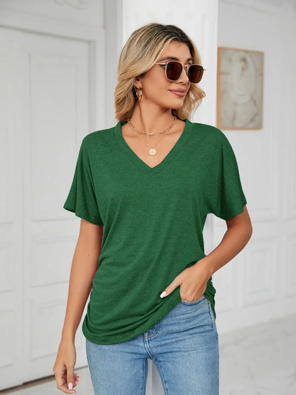 V-Neck Short Sleeve T-Shirt Dark Green
