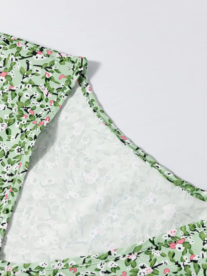Floral Print V-Neck Short Sleeve Blouse