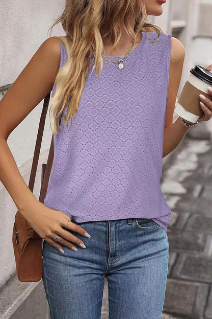 Florira Eyelet Round Neck Tank Lavender