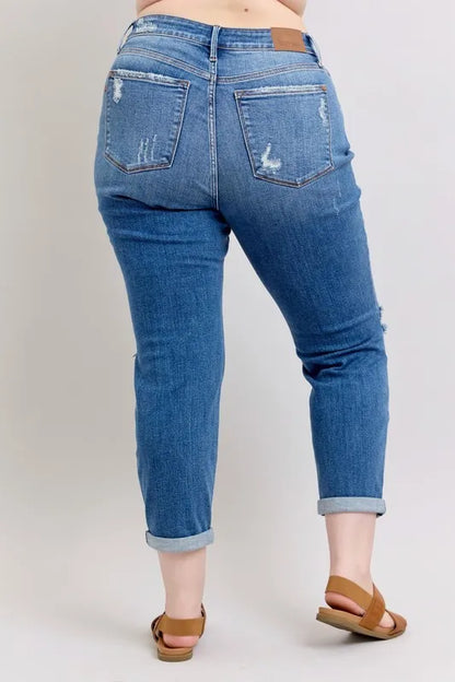 Judy Blue Full Size Mr Vintage Wash Boyfriend Fit W/ Destroy Jeans Plue Size